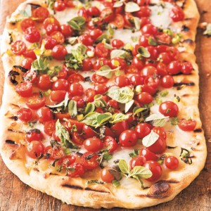 Grilled Pizza with Cherry Tomatoes and Gorgonzola