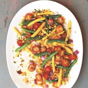 Cherry Tomato, Green Bean and Wax Bean Salad with Herbed Bread Crumbs