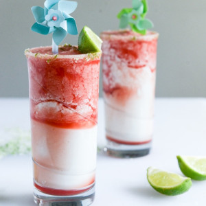 Layered Watermelon Coconut Shakes with Salty Lime Sugar