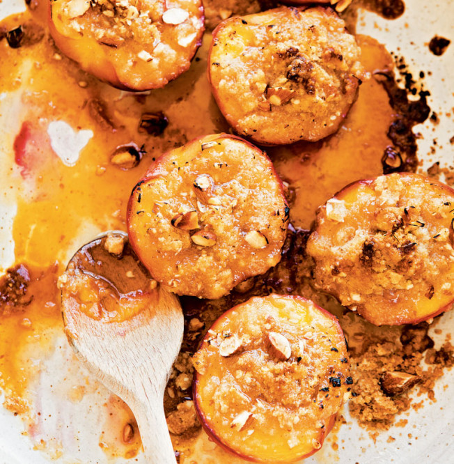 Baked Nectarines with Cinnamon Almond Streusel