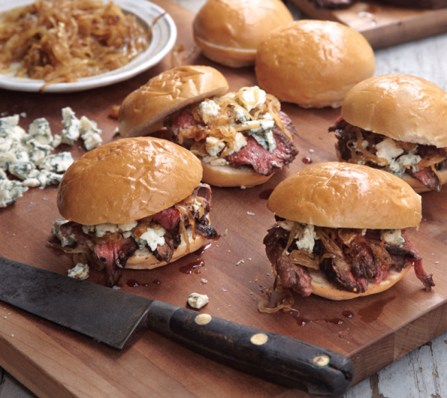 Hanger Steak Sliders with Blue Cheese and Caramelized Onions