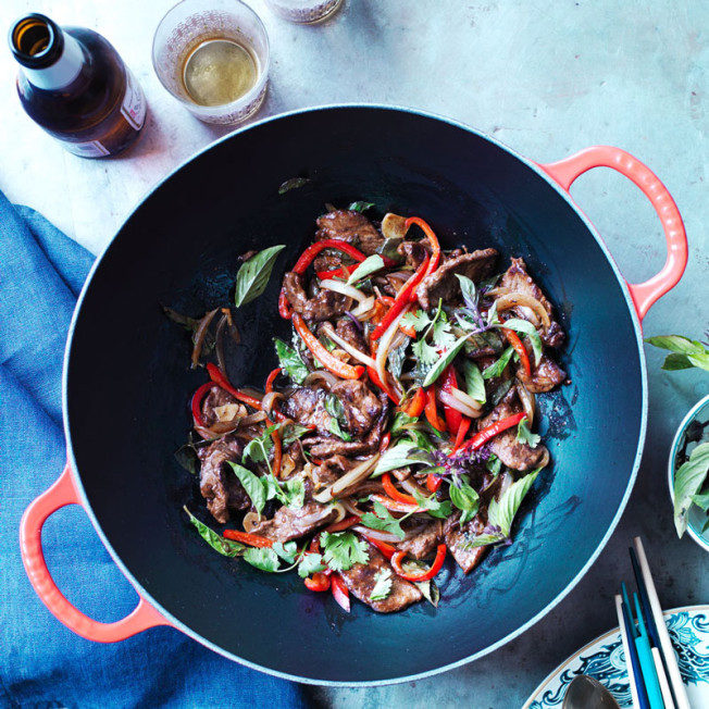Stir-Fried Beef with Bell Peppers and Basil