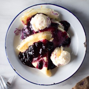 Blueberry Crepes with Vanilla Ice Cream