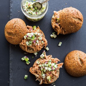 Pulled Chicken Sliders with Apple-Jicama Relish