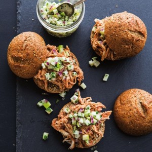 Pulled Chicken Sliders with Apple-Jicama Relish