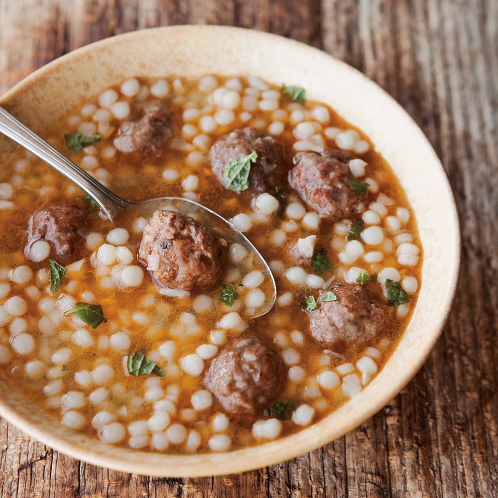 Moroccan Lamb Meatball and Couscous Soup