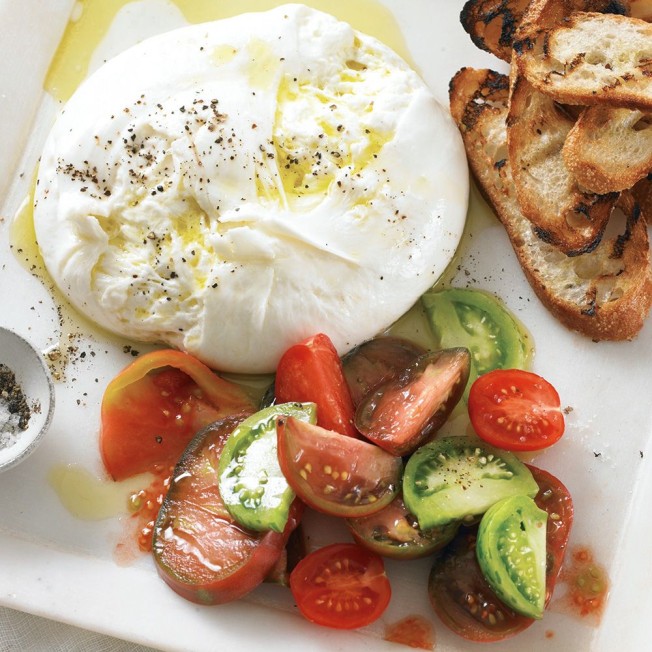 Burrata with Grilled Bread and Heirloom Tomatoes