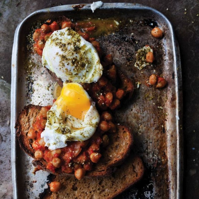 Slow-Cooked Chickpeas on Toast with Poached Eggs