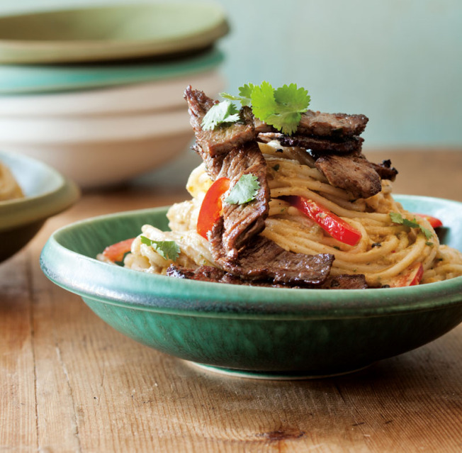 Chinese Style Peanut Noodles with Seared Beef