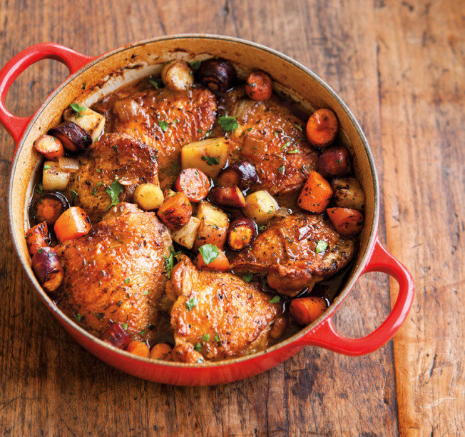 Porter-Braised Chicken with Root Vegetables