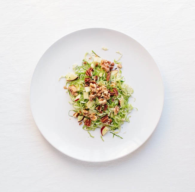 Shaved Brussels Sprouts with Apples, Walnuts & Pecans