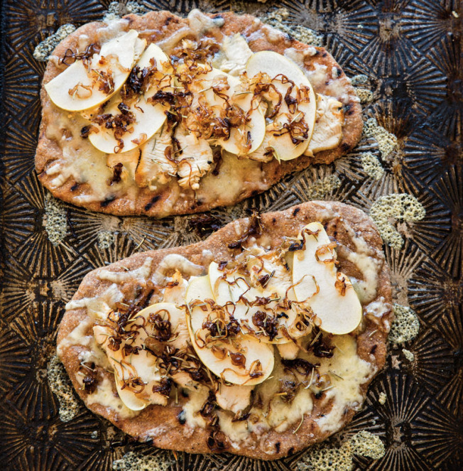 Chicken and Apple Flatbread with Caramelized Shallots