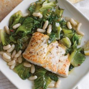Halibut with Braised Escarole and White Beans