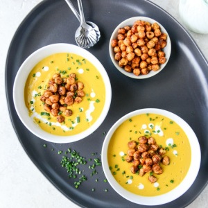 Smoked Gruyere Butternut Soup with Spicy Chickpeas