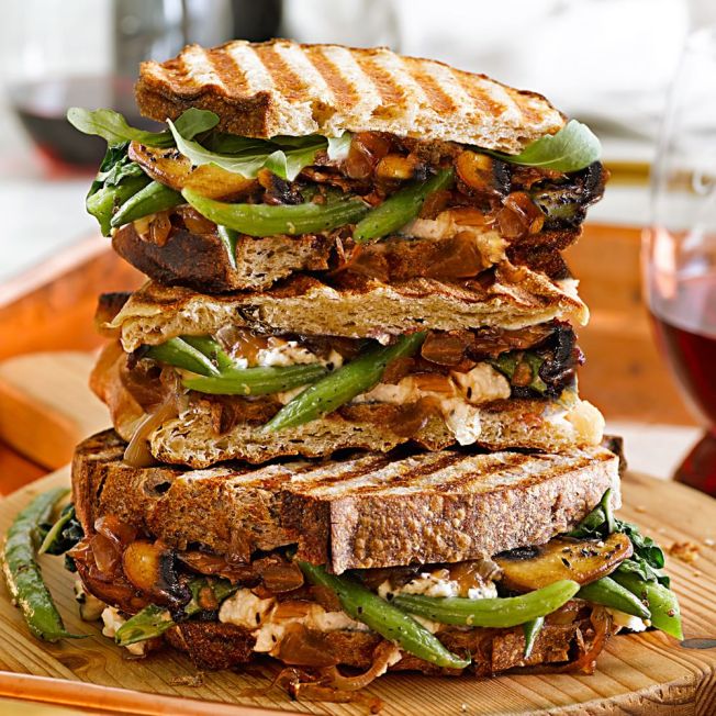 Panini With Green Beans, Greens and Herbed Goat Cheese