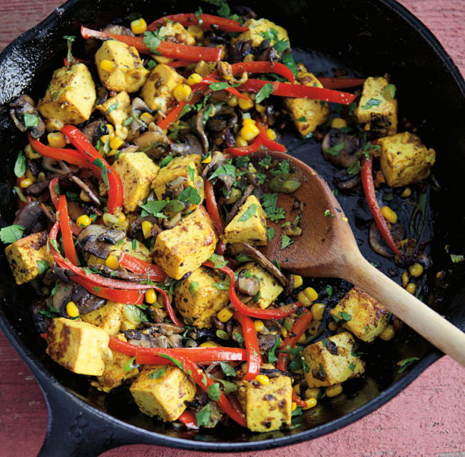 Tofu Scramble with Corn, Mushrooms and Bell Peppers