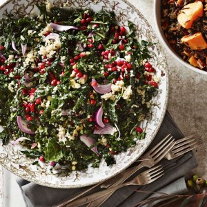 Kale Salad with Quinoa, Pistachios and Pomegranate Seeds