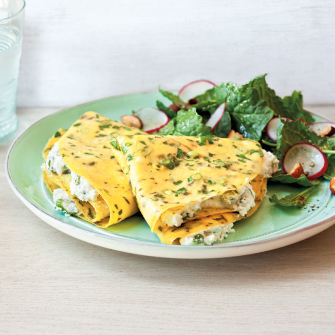 Herbed egg crepes with ricotta and spring salad