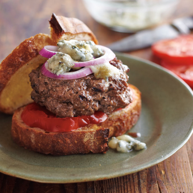 Panfried Burgers Stuffed with Blue Cheese