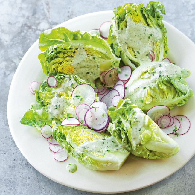 Little Gem Wedges with Radishes and Green Goddess Dressing