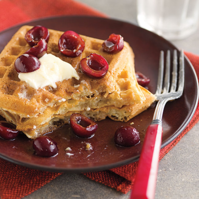 Brown Butter Waffles with Cherries