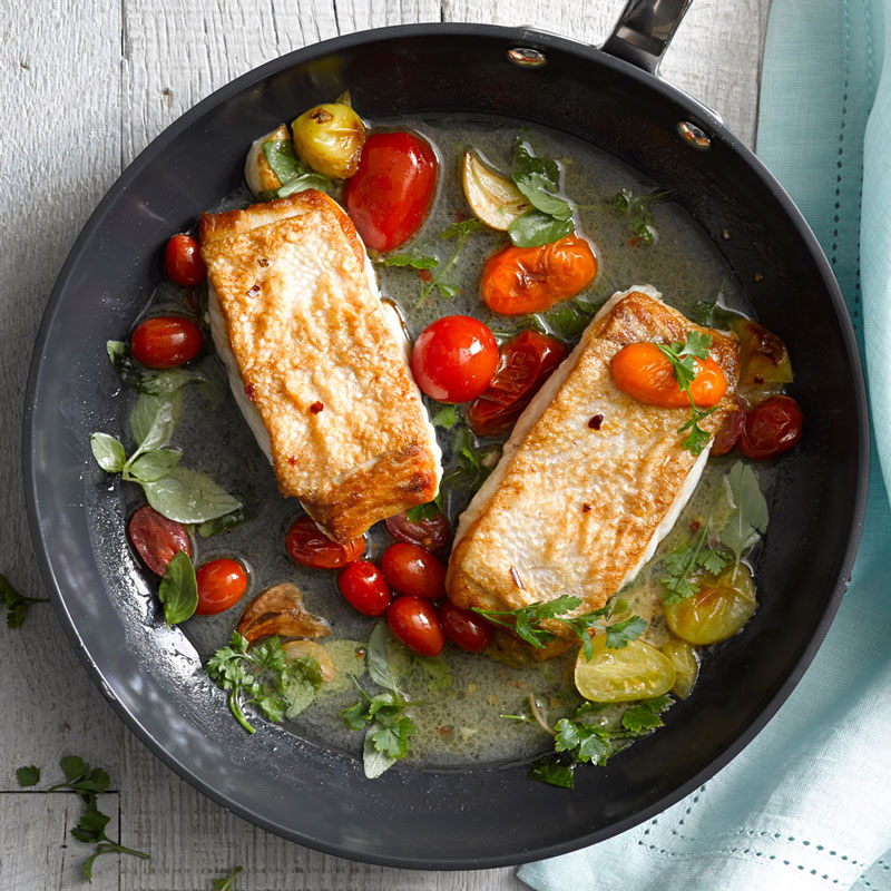 Panfried Halibut with Tomatoes and Basil
