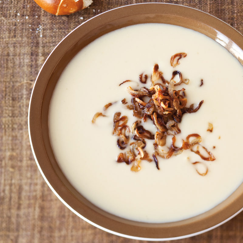 Cheddar and Hard Cider Soup with Fried Shallots