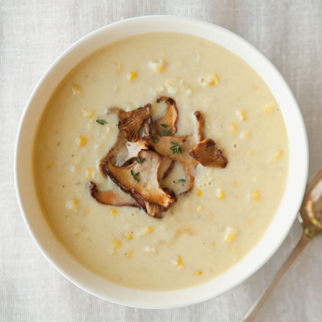 Corn Soup with Chanterelles and Thyme