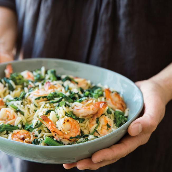 Orzo with Shrimp and Broccolini