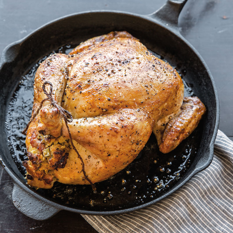 Roast Chicken with Corn Bread–Sausage Stuffing