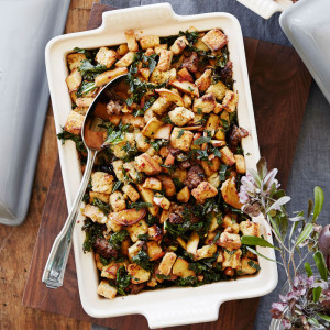 Focaccia Stuffing with Apple, Sausage and Kale