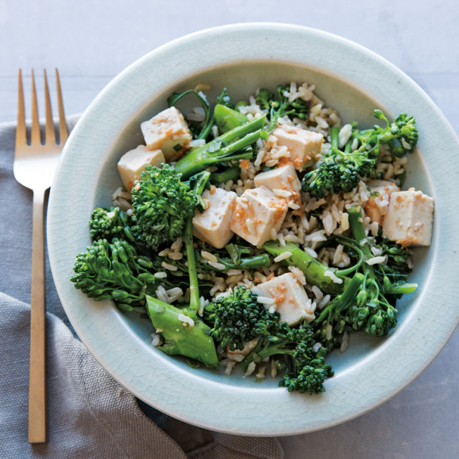 Spicy Tofu, Rice and Broccoli Salad 