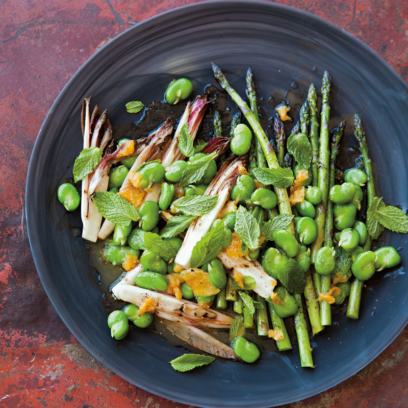 Grilled Asparagus and Endive with Favas, Orange and Mint