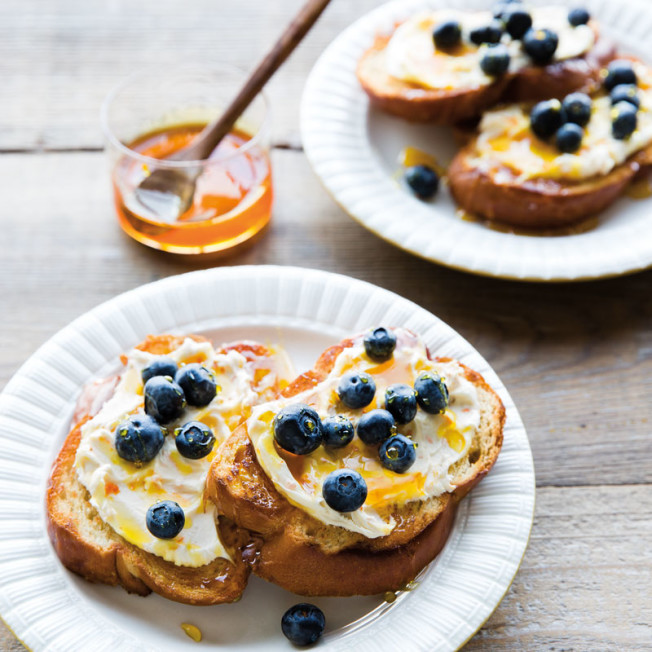 Orange-Mascarpone Toasts with Blueberries and Honey