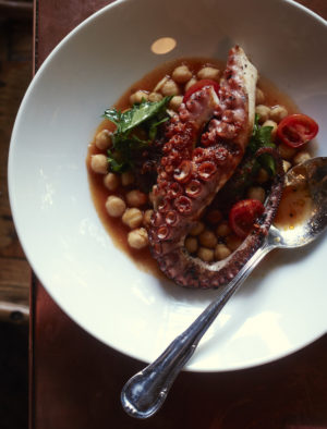 Octopus a la plancha at Lardo restaurant. (Photo by Con Poulos)