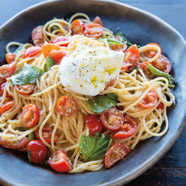Spaghetti with Tomatoes, Basil and Burrata