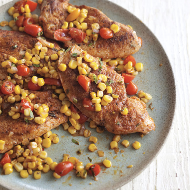 Turkey Cutlets with Fresh Corn and Tomatoes
