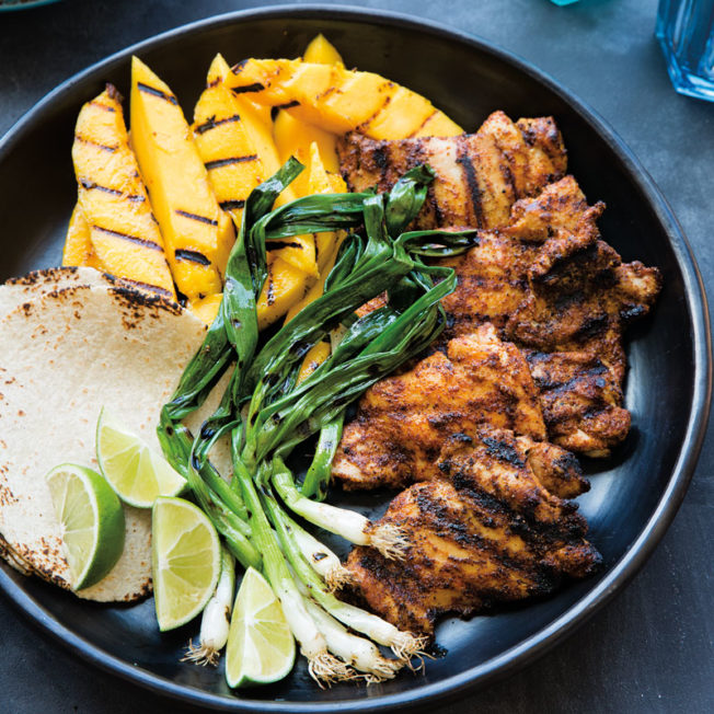 Grilled Chicken, Mango and Green Onion Tacos