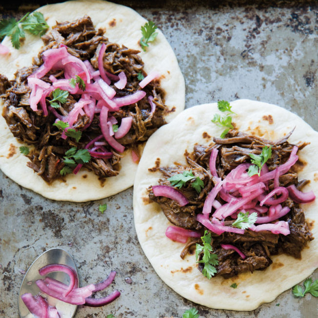 Ancho Short Rib Tacos with Pickled Red Onions