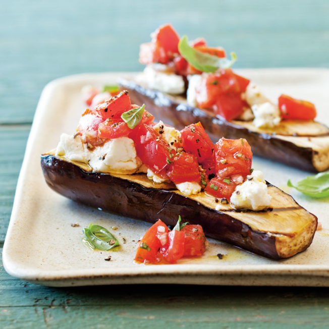 Grilled Eggplant, Tomatoes and Goat Cheese