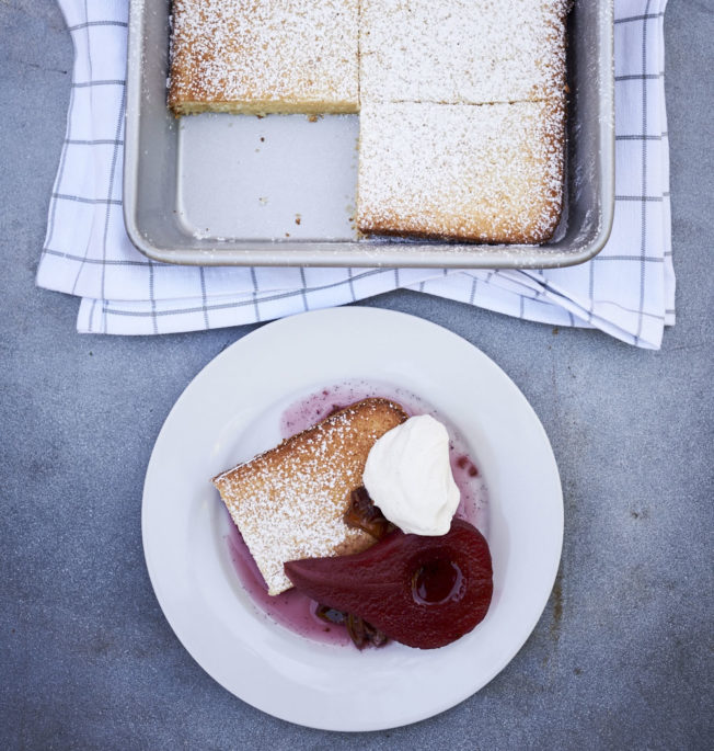 Olive Oil Cake with Poached Pears