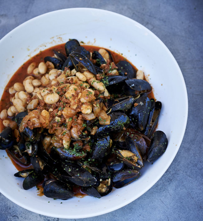 Mussels with Chorizo and White Beans