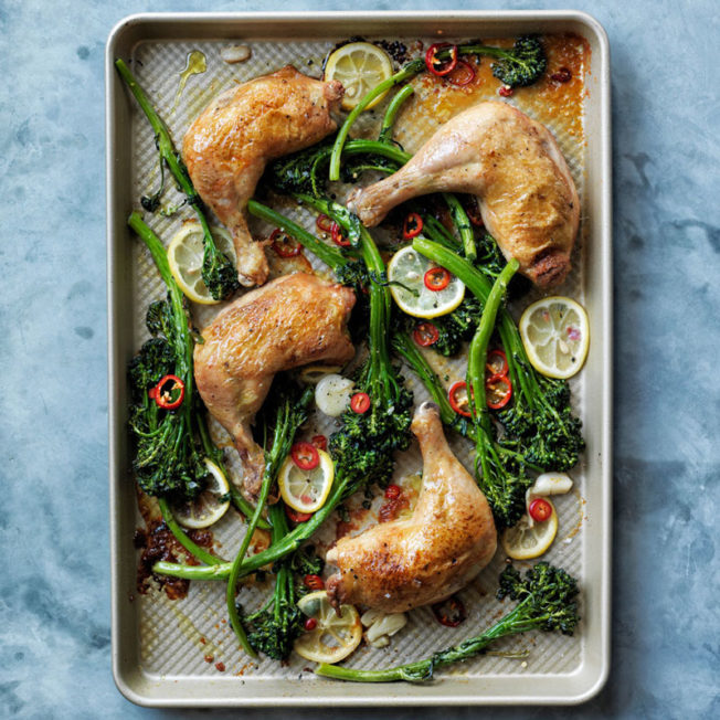 Roasted Chicken Legs with Broccolini
