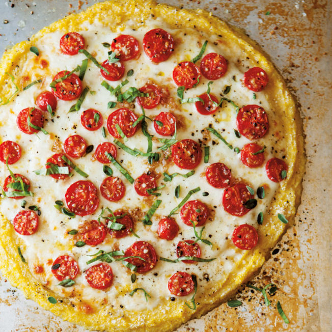 Polenta Pizza with Tomatoes and Fresh Herbs