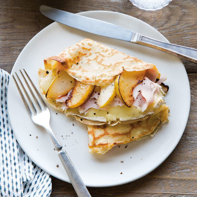 Sautéed Pear, Turkey and Brie Crepes