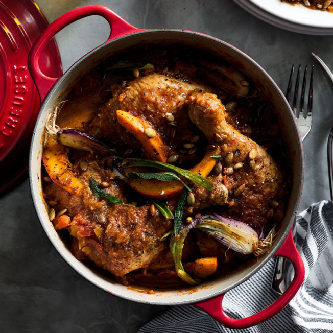 Braised Chicken with Squash and Pepitas