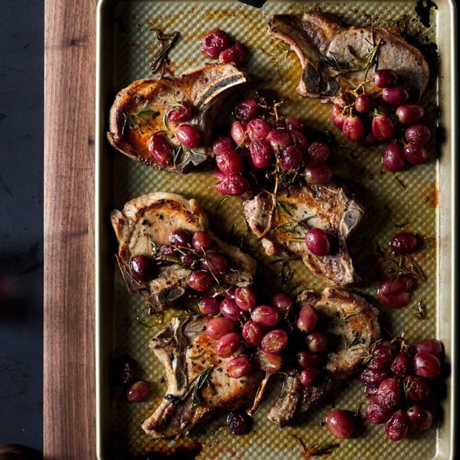 Roasted Pork Chops with Grapes