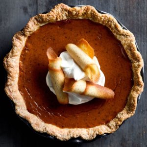 Bourbon Pumpkin Pie with Nutmeg Tuiles