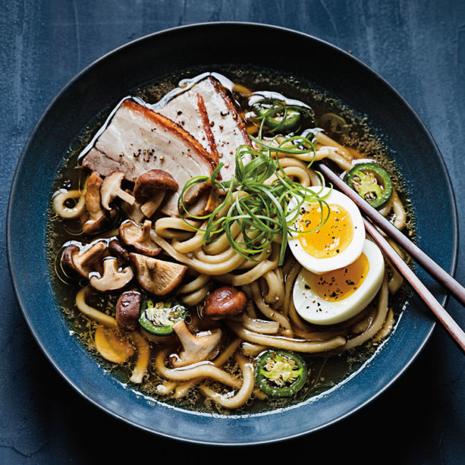 Udon Noodle Soup with Pork Belly and Soft Eggs