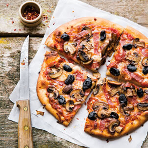 Sicilian Pizza with Black Olives and Mushrooms Recipe